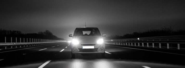 a car driving at night