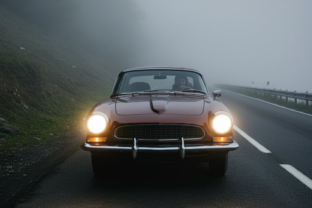 a car in the fog