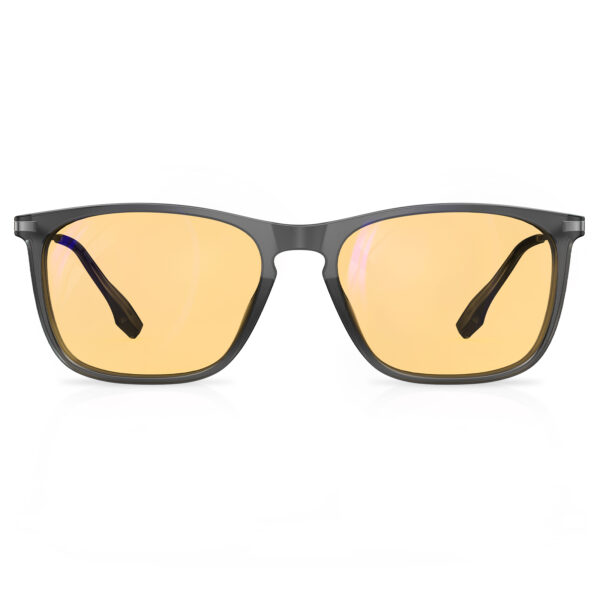 The front view of black frame light orange lenses for blue light glasses