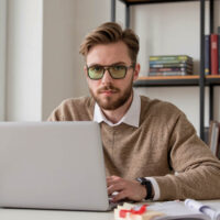 G3093 Green Lens Black Frame Blue Light Glasses (Model)
