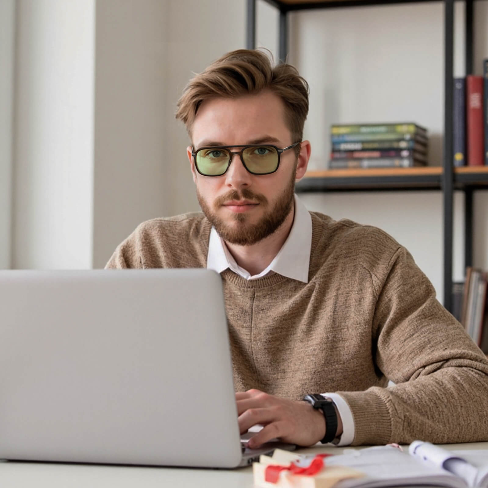 G3093 Green Lens Black Frame Blue Light Glasses (Model)