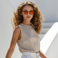 G3071-OrangeEase Round Orange Blue Light Glasses-Model