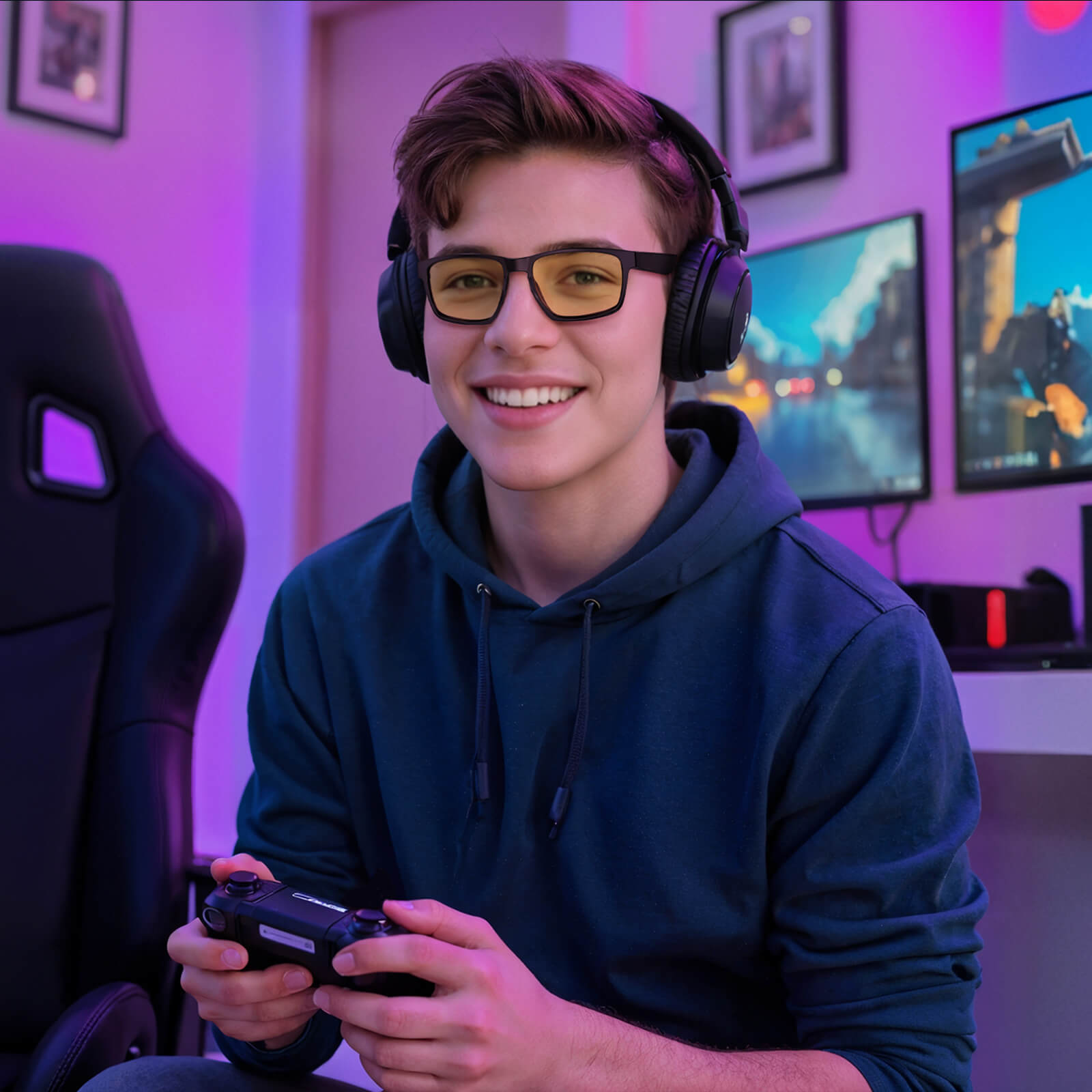 G3081-YellowEase Rectangular Light Yellow Blue Light Blocking Glasses-Model