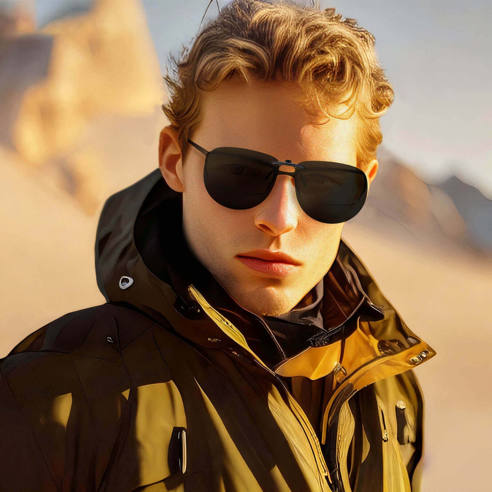 Goiteia991-Aviator Clip on Sunglasses - Super Dark（Model）