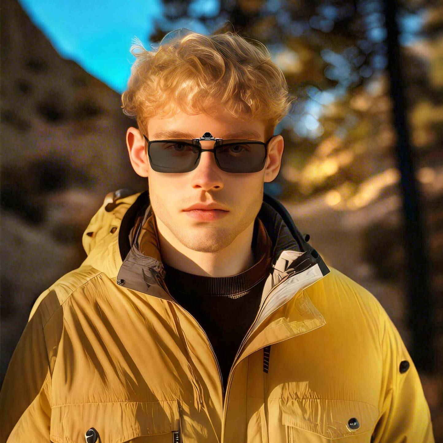 Goiteia994-Polarized Flip up Clip on Sunglasses-Super Dark（Model）