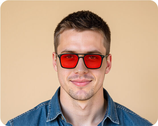 model-red-lens