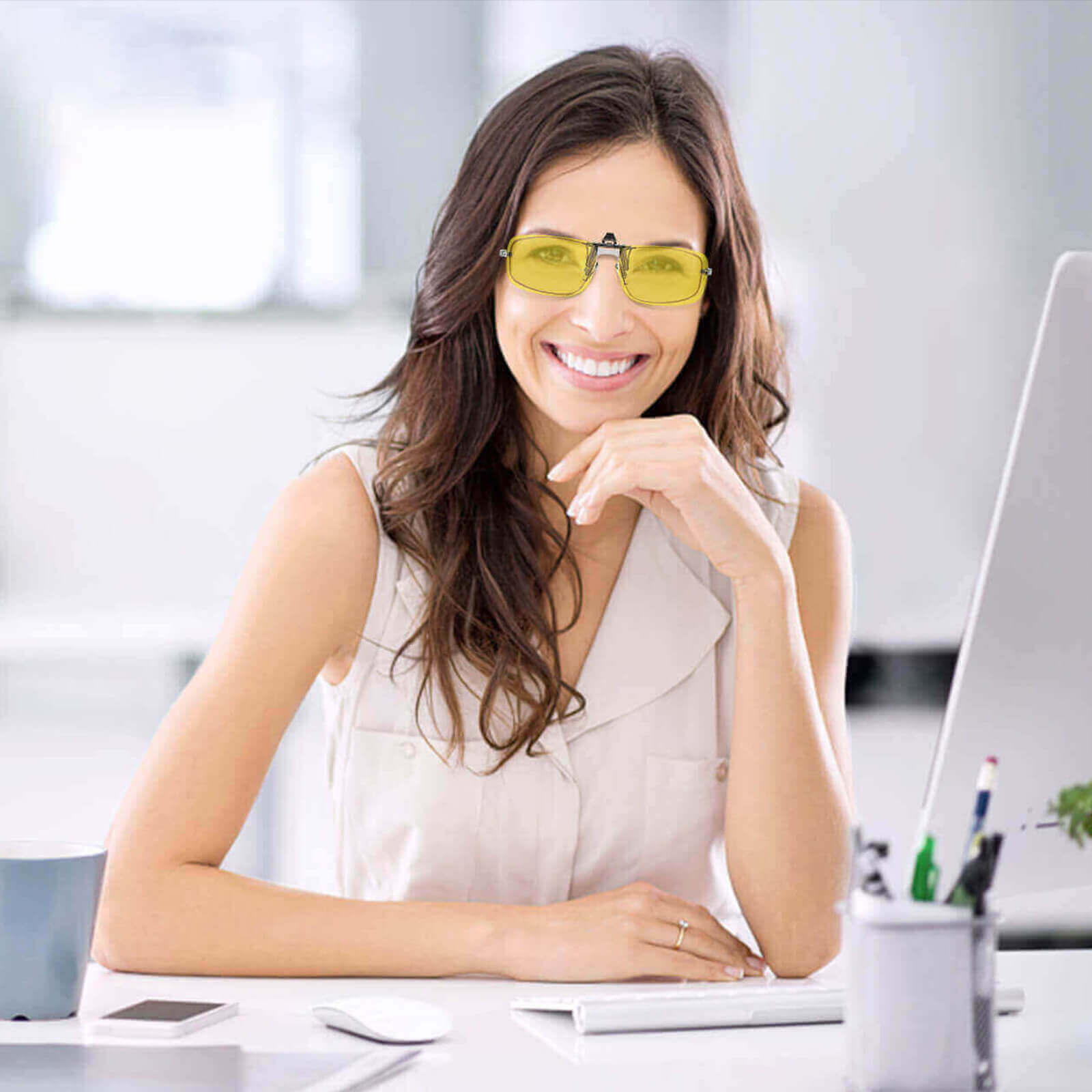 G982-YellowEase Yellow Blue Light Filp Up Clip On Glasses(Middle)