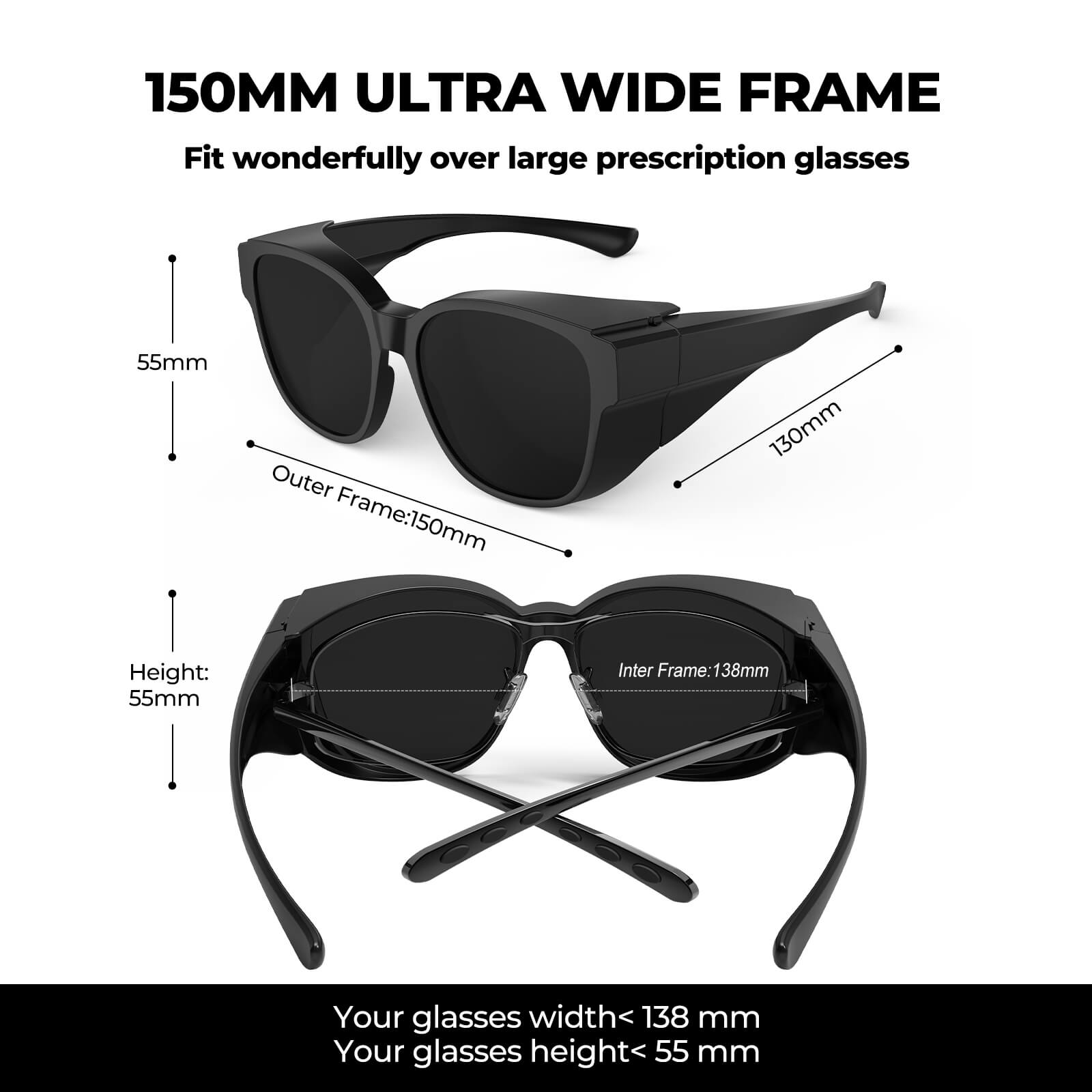G3198-Polarized Wrap Around Cataract Sunglasses for Light Sensitivity - Super Dark(Size)