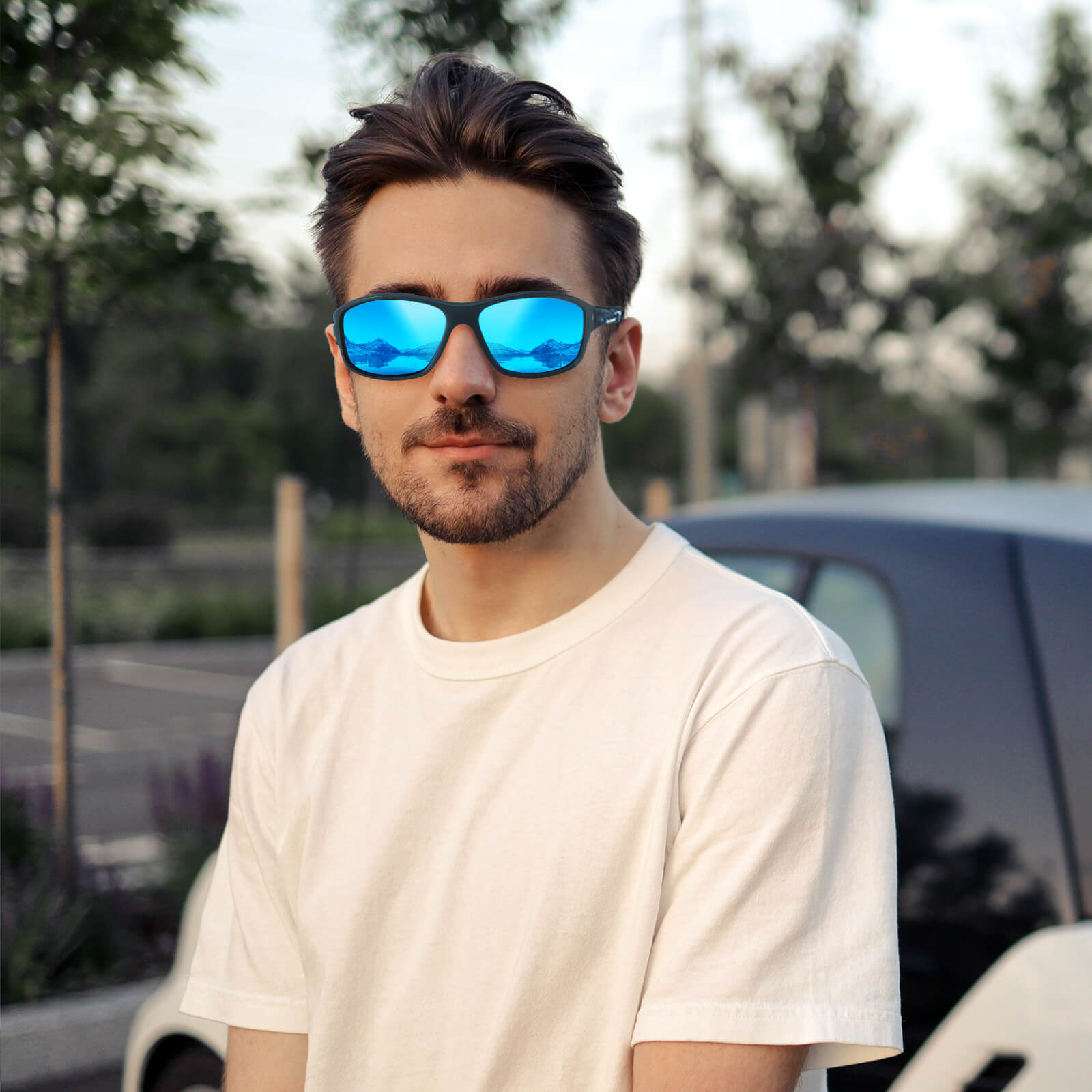 G900-Wrap Around Polarized Cycling Sunglasses with Ice Blue Lens(Model)
