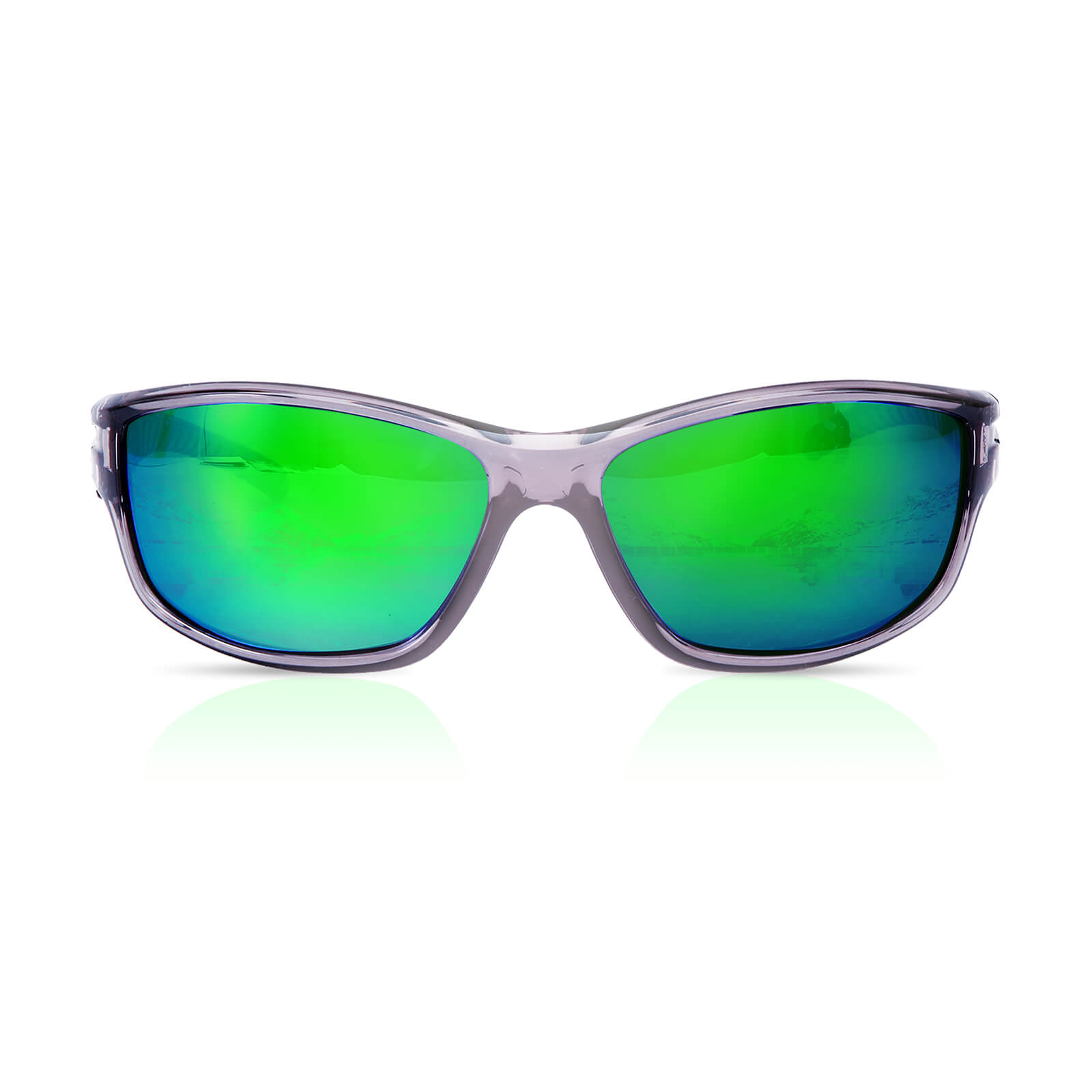 G900-Wrap Around Polarized Cycling Sunglasses with Green Mirrored Lens, Lightweight TR90 Frame