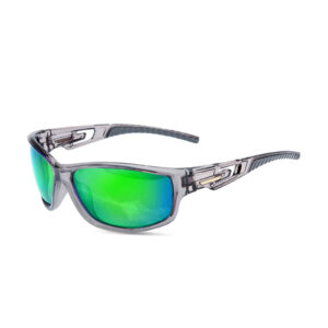 G900-Wrap Around Polarized Cycling Sunglasses with Green Mirrored Lens, Lightweight TR90 Frame