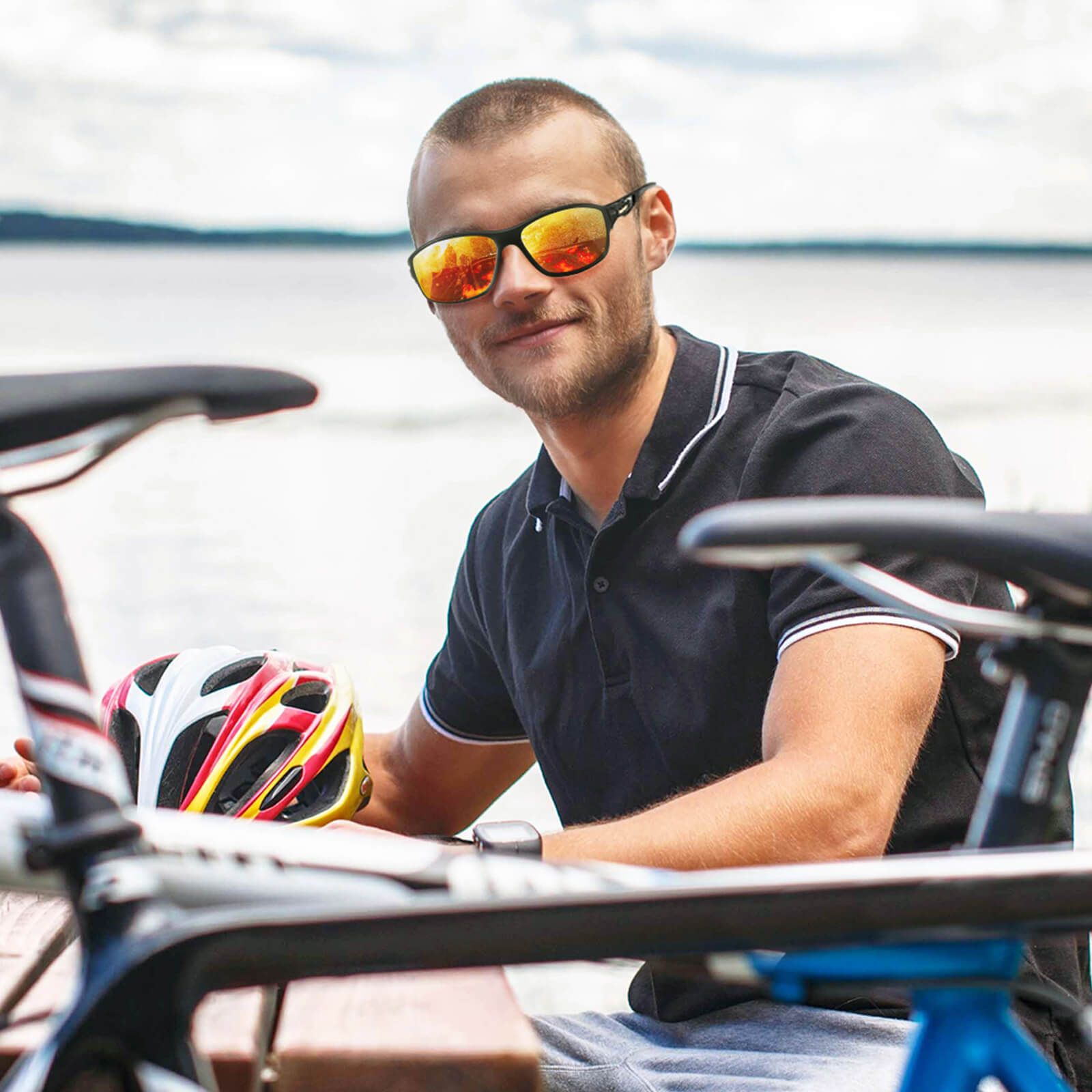 G900-Wrap Around Polarized Cycling Sunglasses with Orange Mirrored Lens(Model) G900-Wrap Around Polarized Cycling Sunglasses with Orange Mirrored Lens(Model)