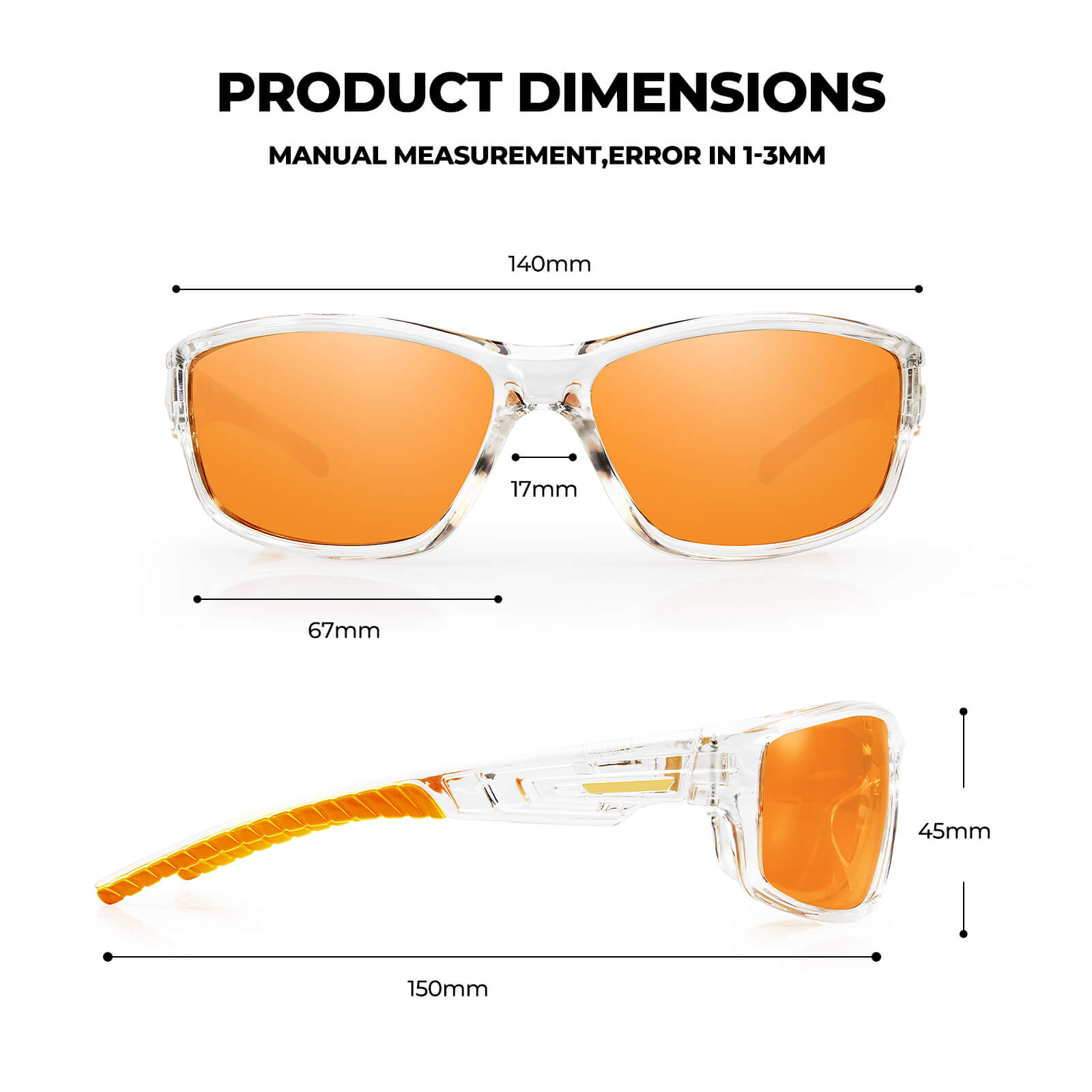 G900-Wrap Around Polarized Cycling Sunglasses with Orange Lens(Size)