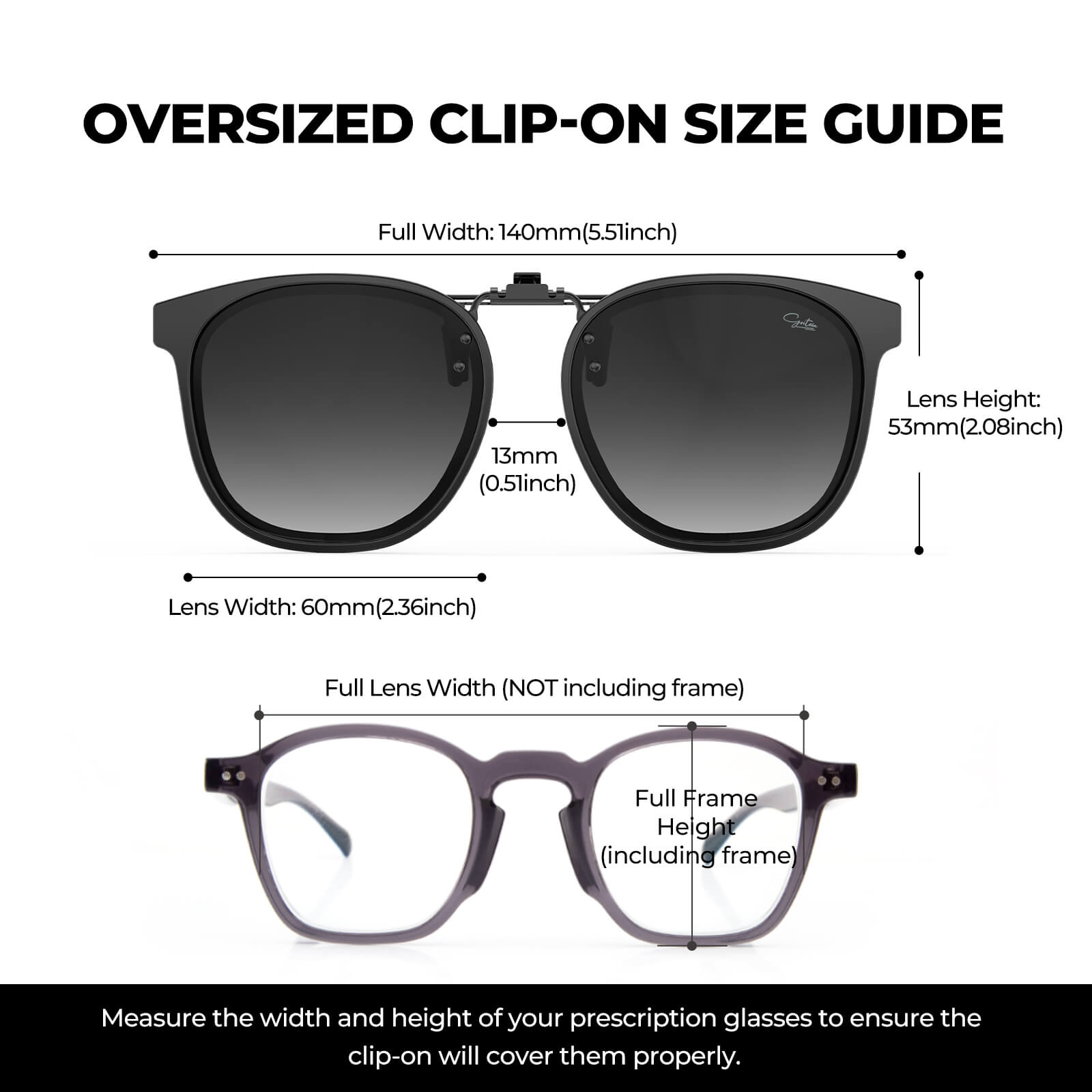 Goiteia9910-Oversized Polarized Clip on Sunglasses over Prescription Glasses(Size)