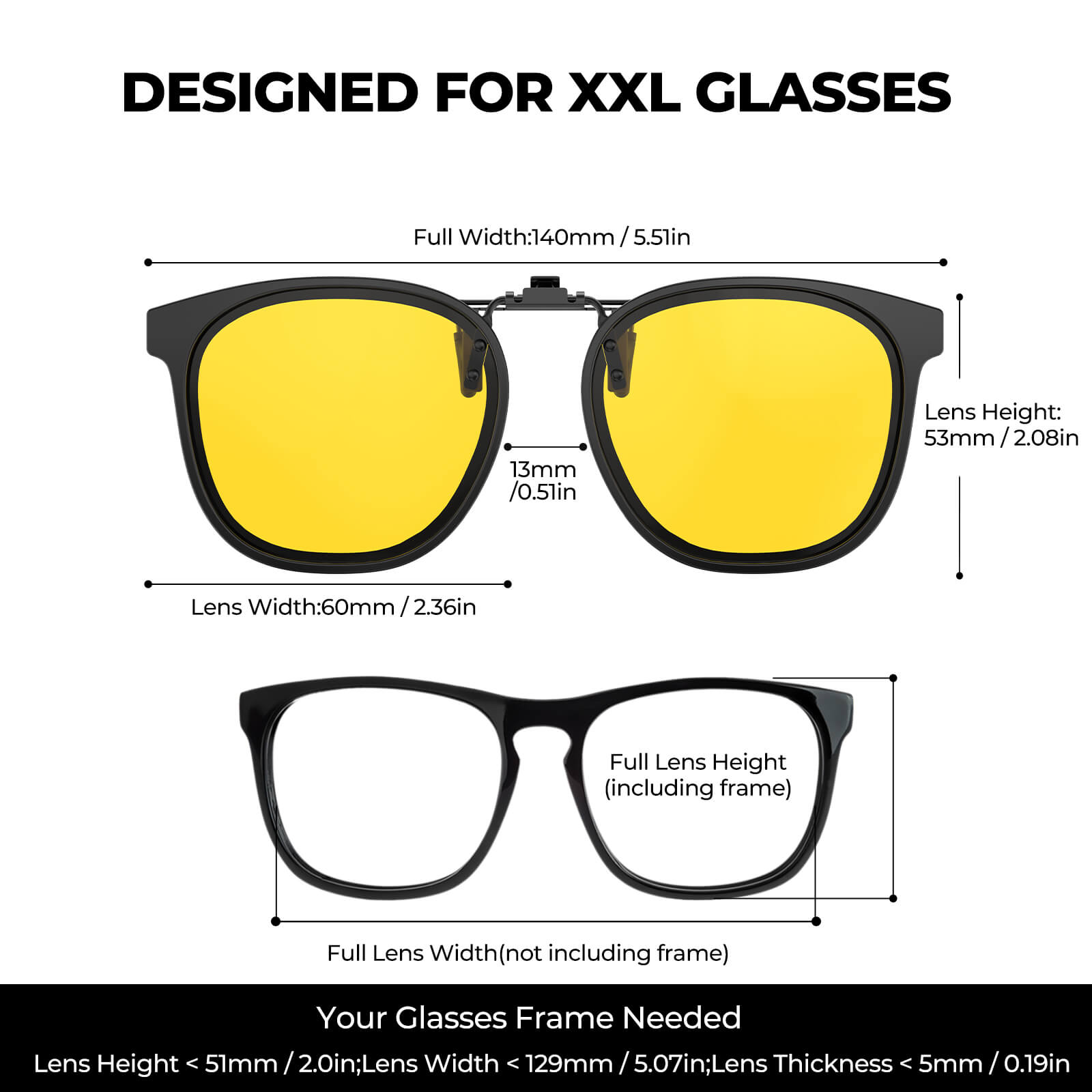 G9910-NightGuard Oversized Clip on Night Driving Glasses(Size)