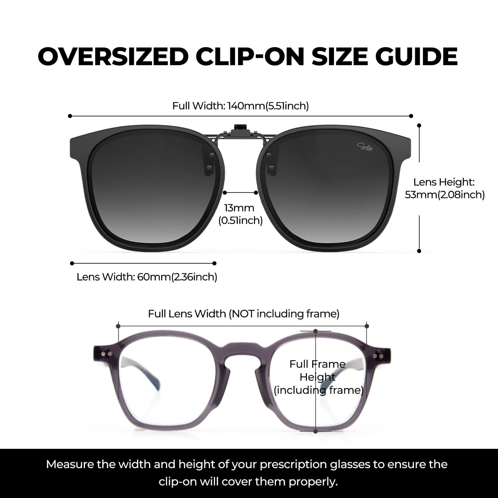Goiteia9910-Oversized Polarized Clip on Sunglasses over Prescription Glasses(Size) Goiteia9910-Oversized Polarized Clip on Sunglasses over Prescription Glasses(Size)