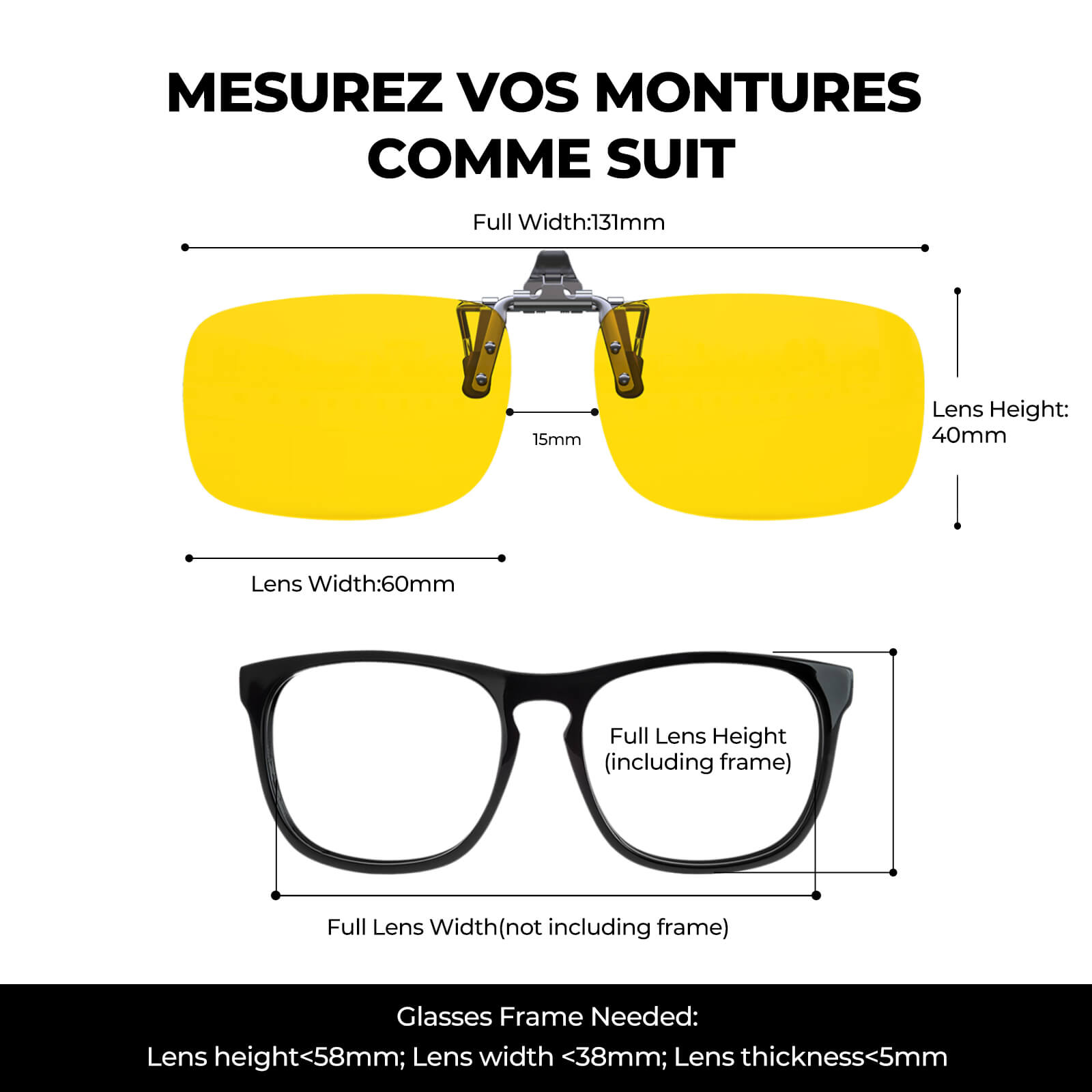 G994-NightGuard Polarised Flip up Clip on Night Driving Glasses(Middle Size)
