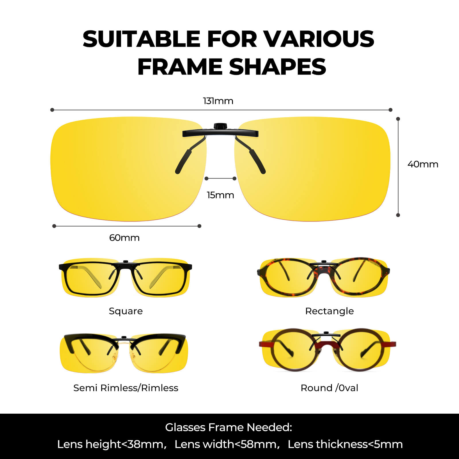 G995-NightGuard Polarised Clip on Night Driving Glasses(Middle Size)
