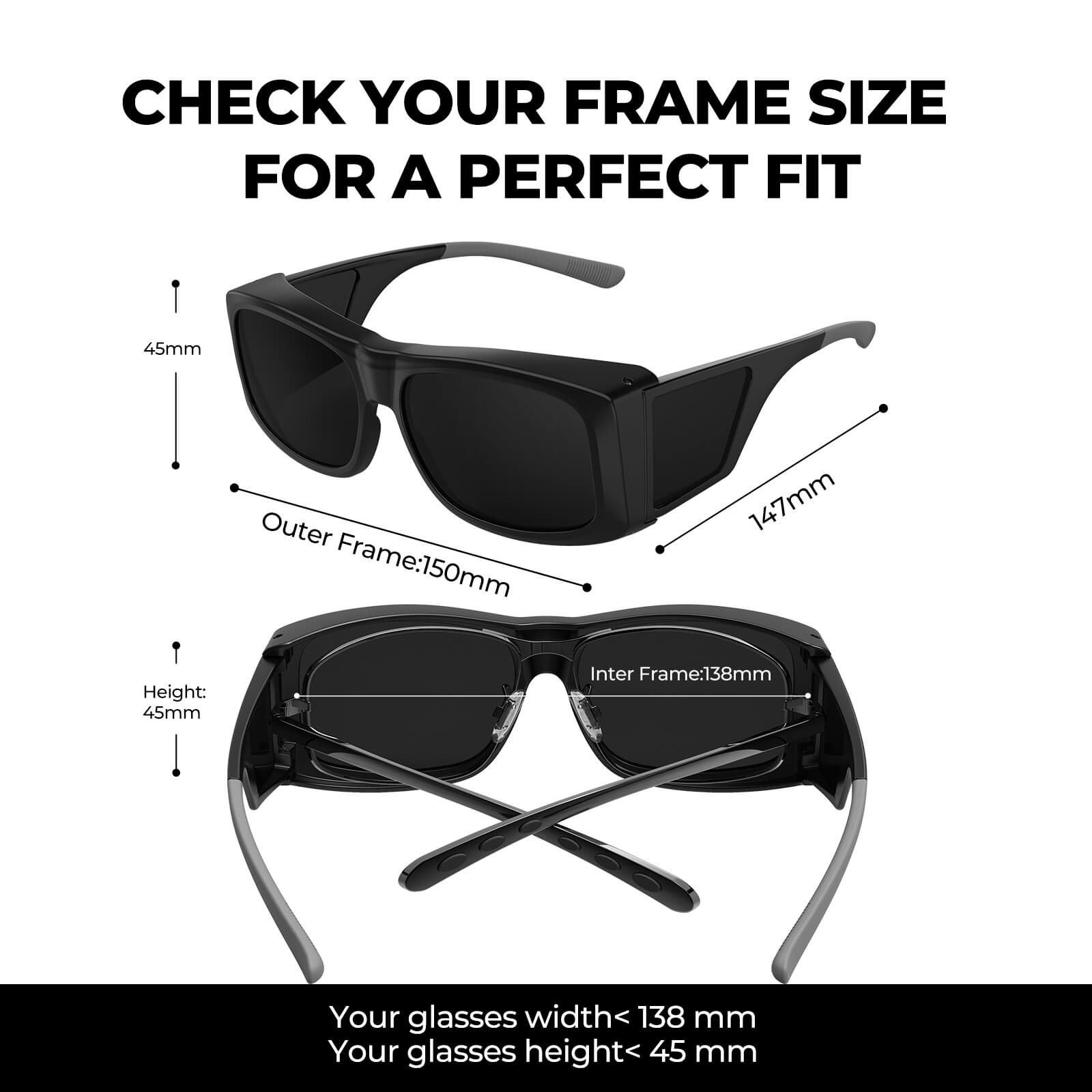G3598-Polarized Wrap Around Sunglasses Fit Over Glasses(Size) G3598-Polarized Wrap Around Sunglasses Fit Over Glasses(Size)